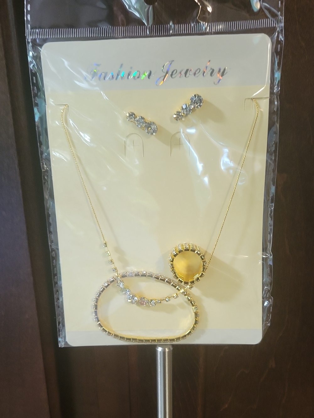 NEVER WORN Fashion Jewelry Gold-Tone Crystal Layered Necklace with Matching Set